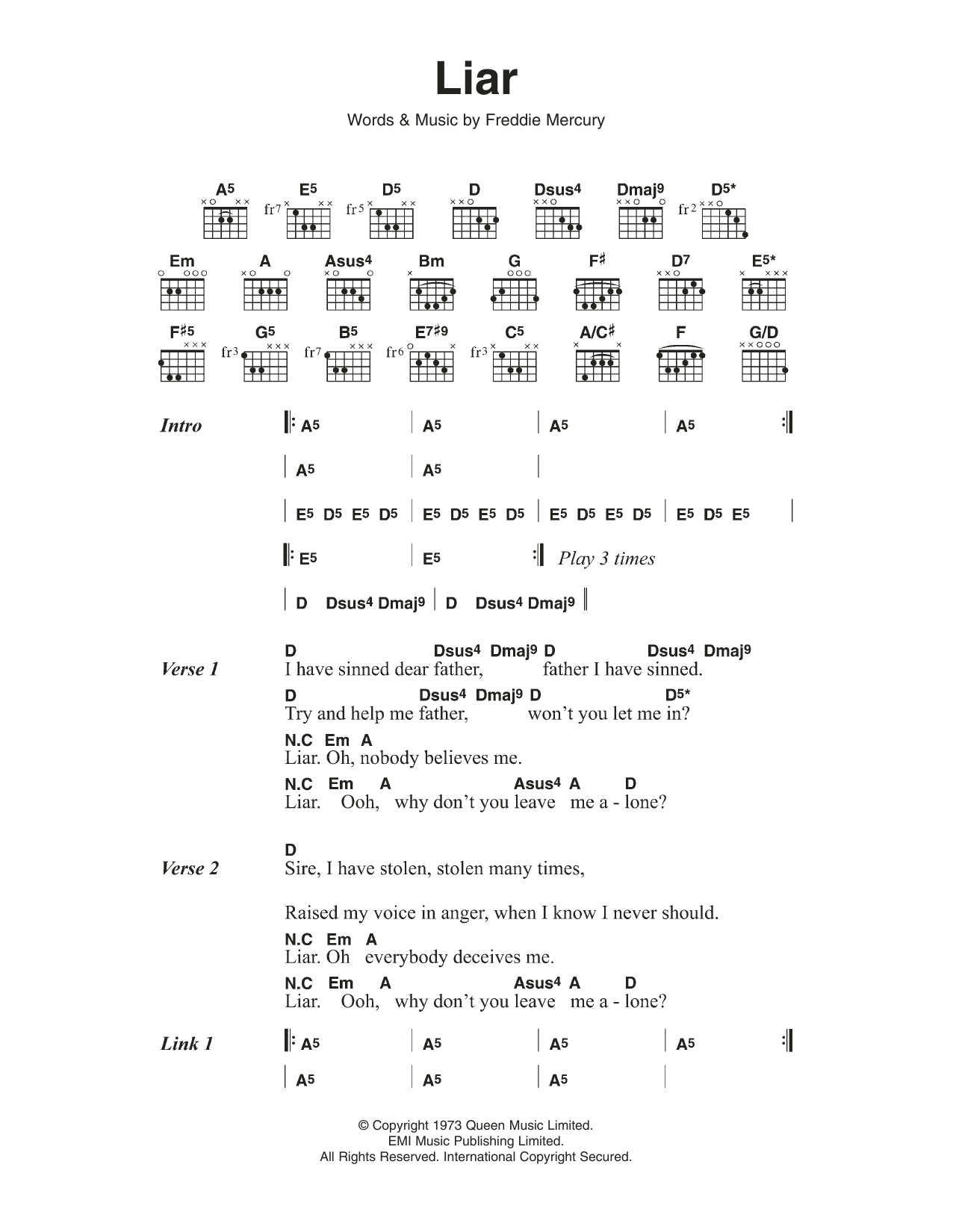 Queen Liar Sheet Music