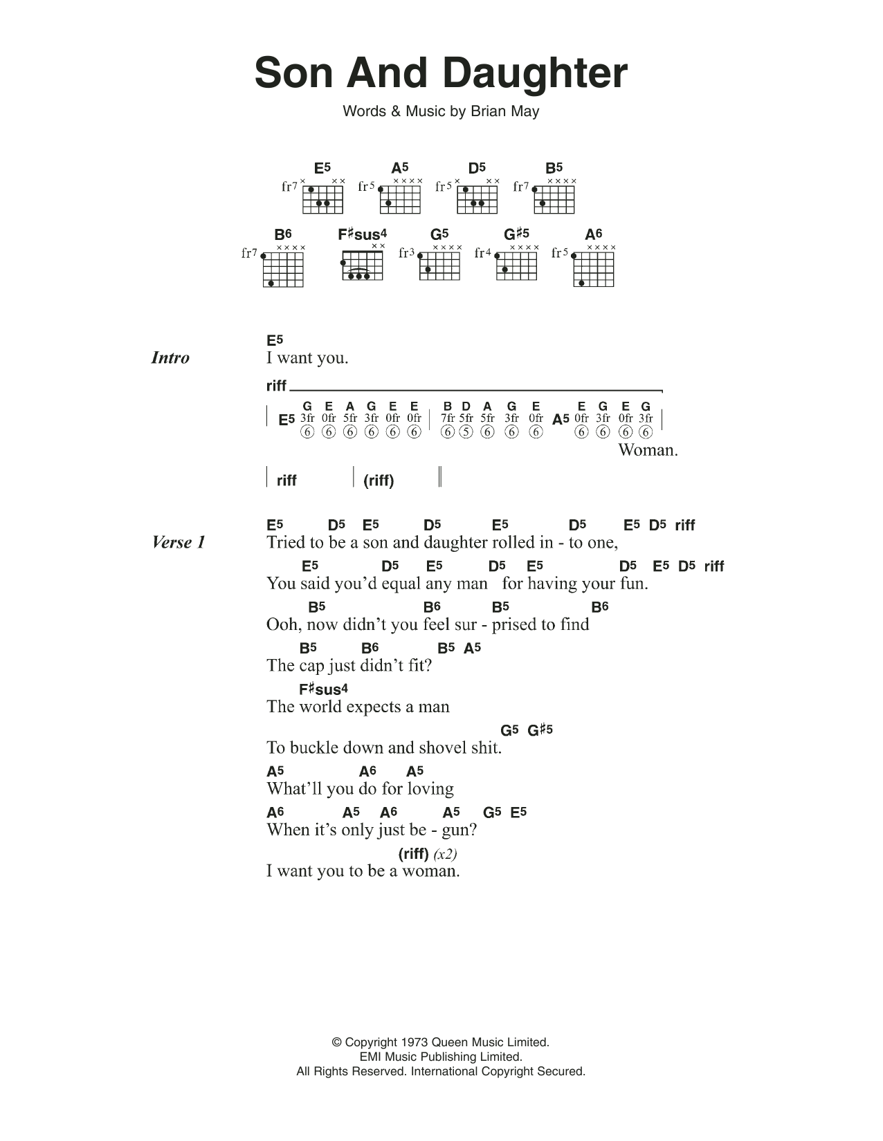 Queen Son And Daughter Sheet Music