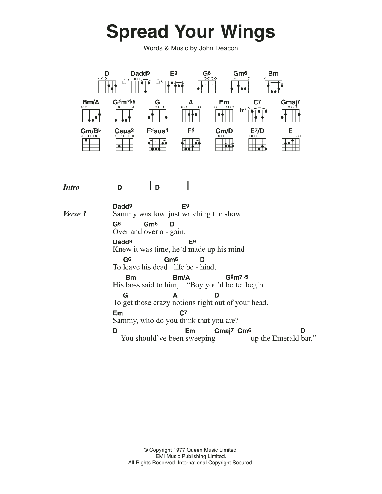 Queen Spread Your Wings Sheet Music