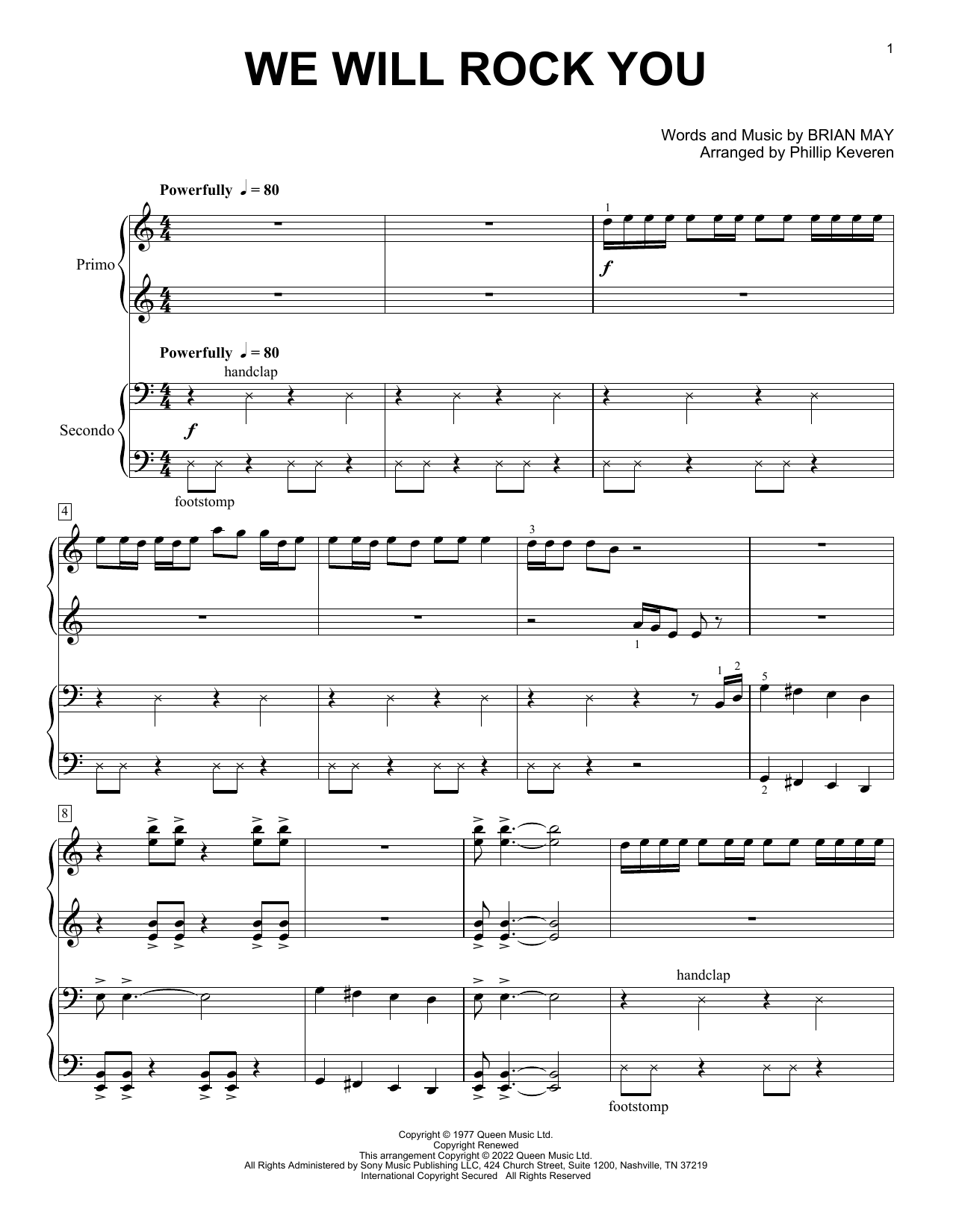 Queen We Will Rock You (arr. Phillip Keveren) Sheet Music
