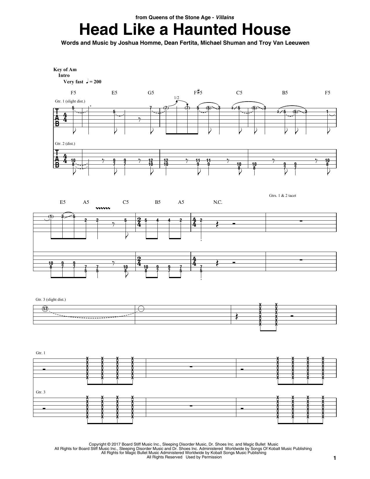 Queens Of The Stone Age Head Like A Haunted House Sheet Music