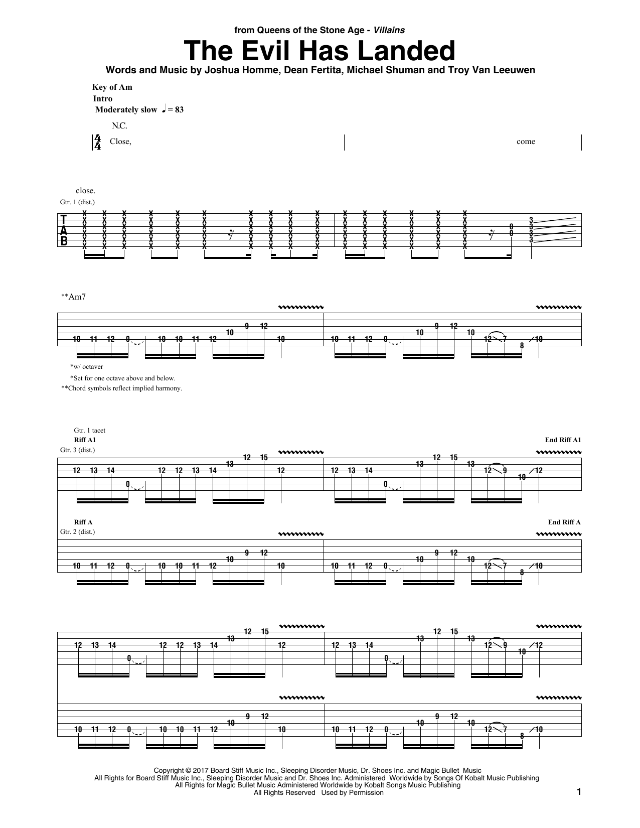 Queens Of The Stone Age The Evil Has Landed Sheet Music