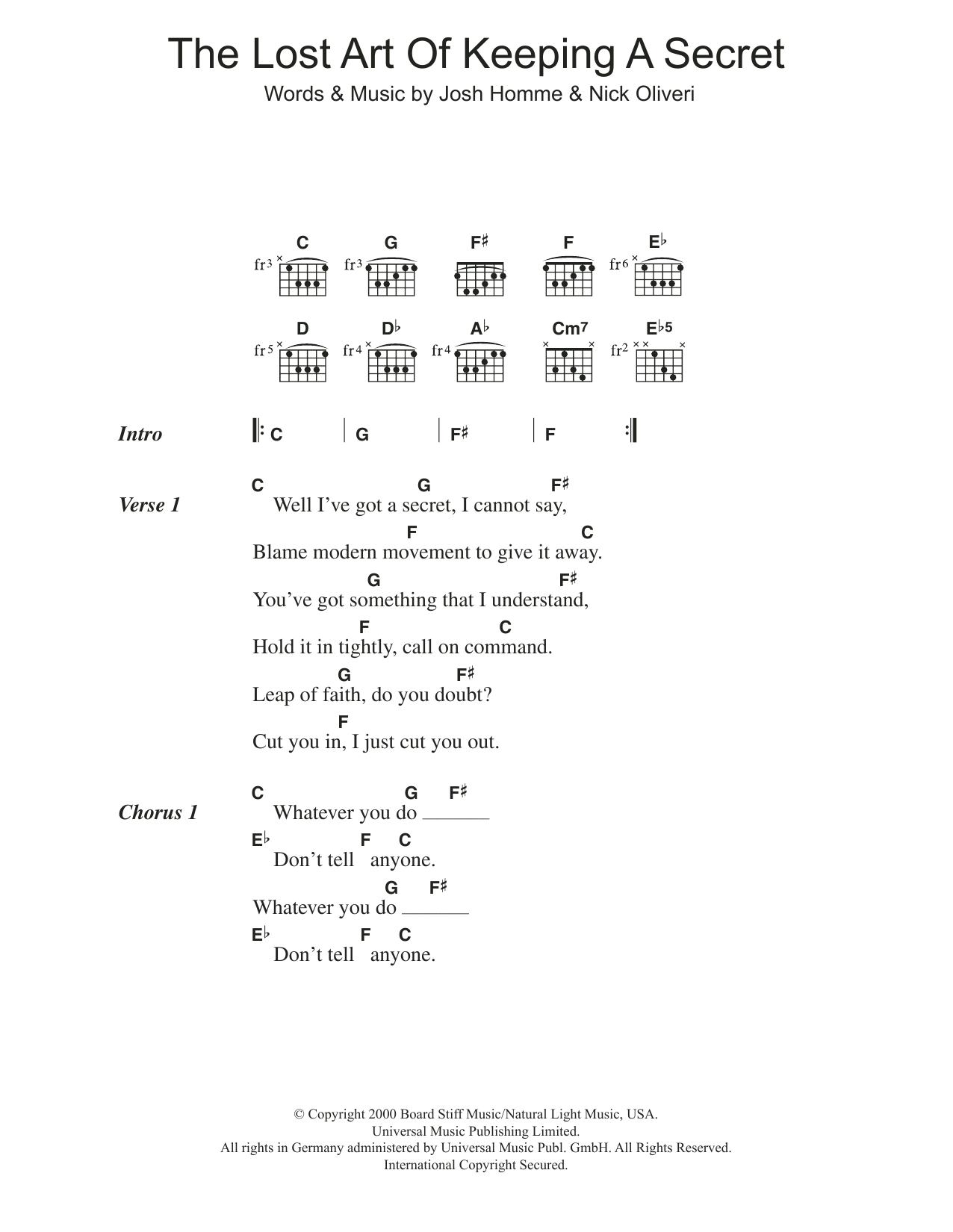 Queens Of The Stone Age The Lost Art Of Keeping A Secret Sheet Music