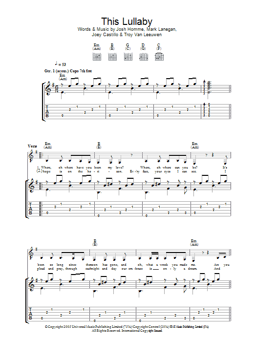 Queens Of The Stone Age This Lullaby Sheet Music