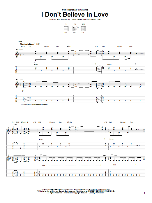 Queensryche I Don't Believe In Love Sheet Music