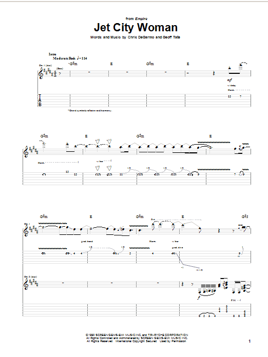 Queensryche Jet City Woman Sheet Music