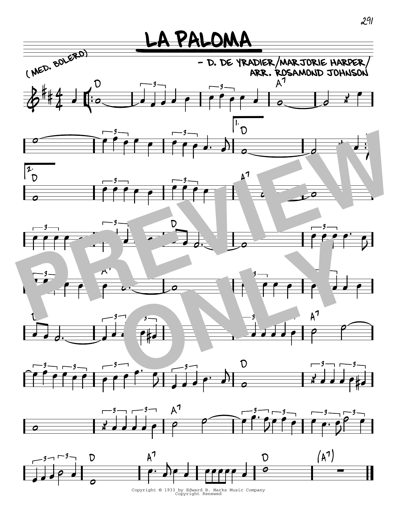 R. Rosamond Johnson La Paloma Sheet Music
