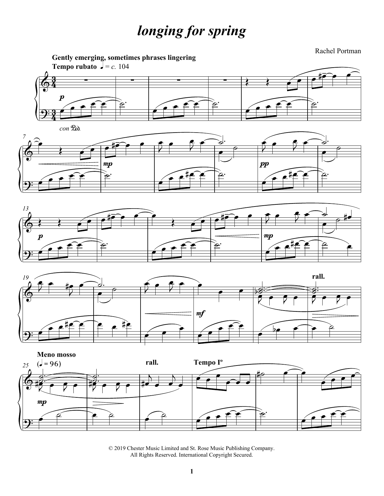 Rachel Portman longing for spring Sheet Music
