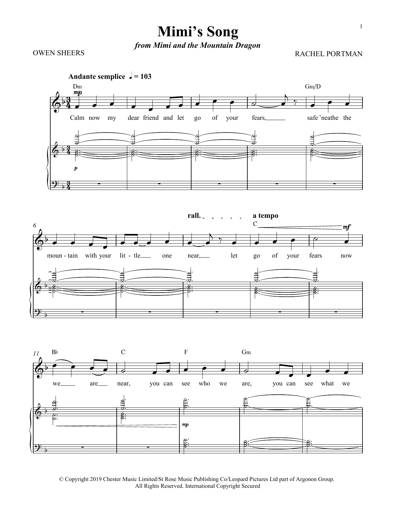 Rachel Portman Mimi's Song (from Mimi and the Mountain Dragon) Sheet Music