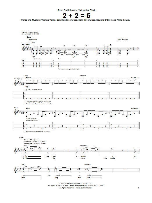 Radiohead 2 + 2 = 5 Sheet Music