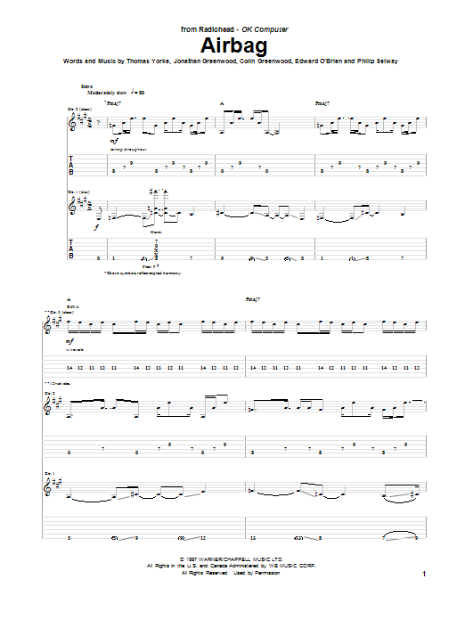 Radiohead Airbag Sheet Music