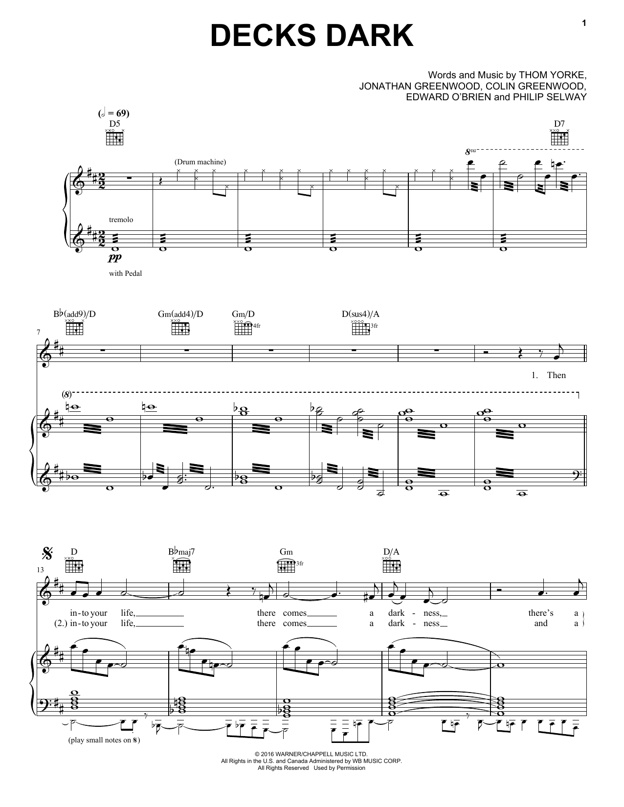 Radiohead Decks Dark Sheet Music