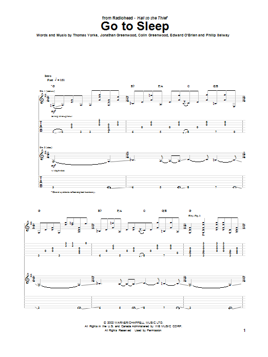 Radiohead Go To Sleep Sheet Music