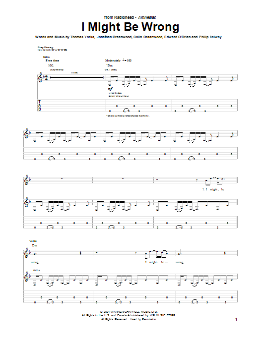 Radiohead I Might Be Wrong Sheet Music