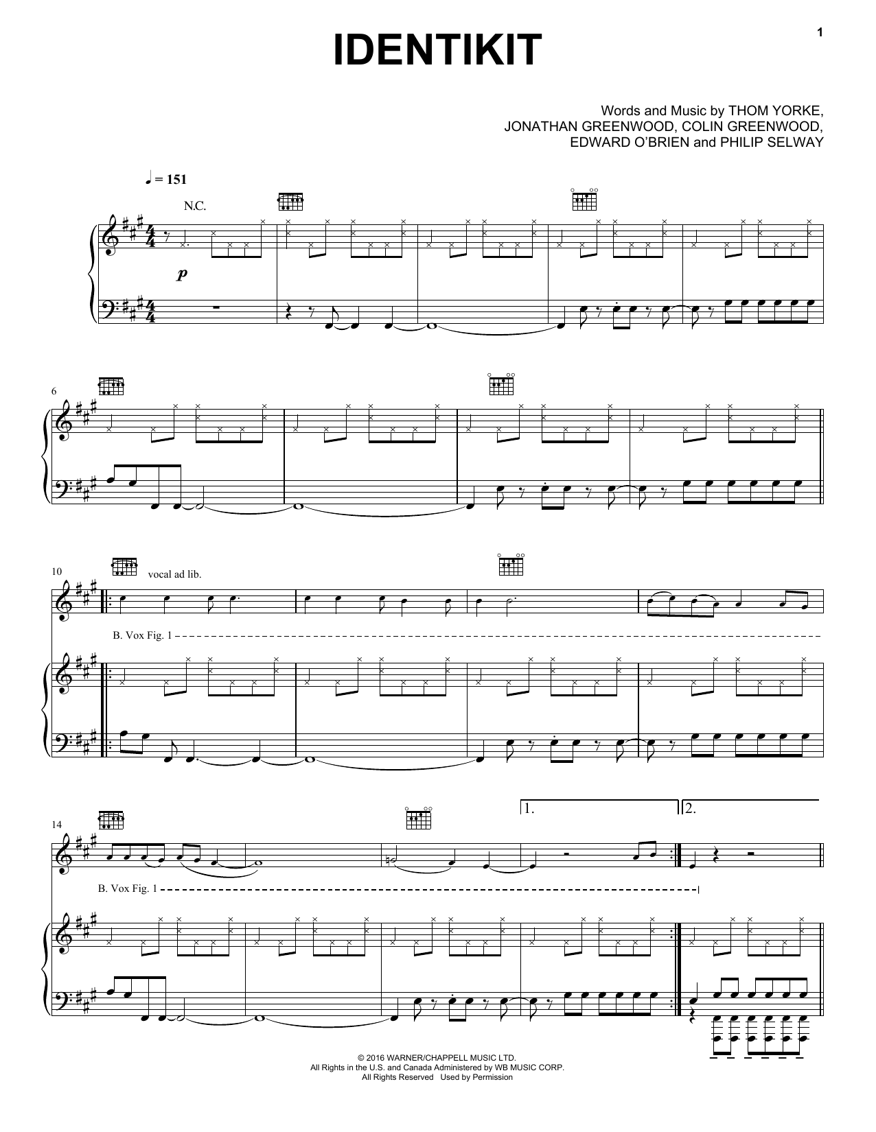 Radiohead Identikit Sheet Music