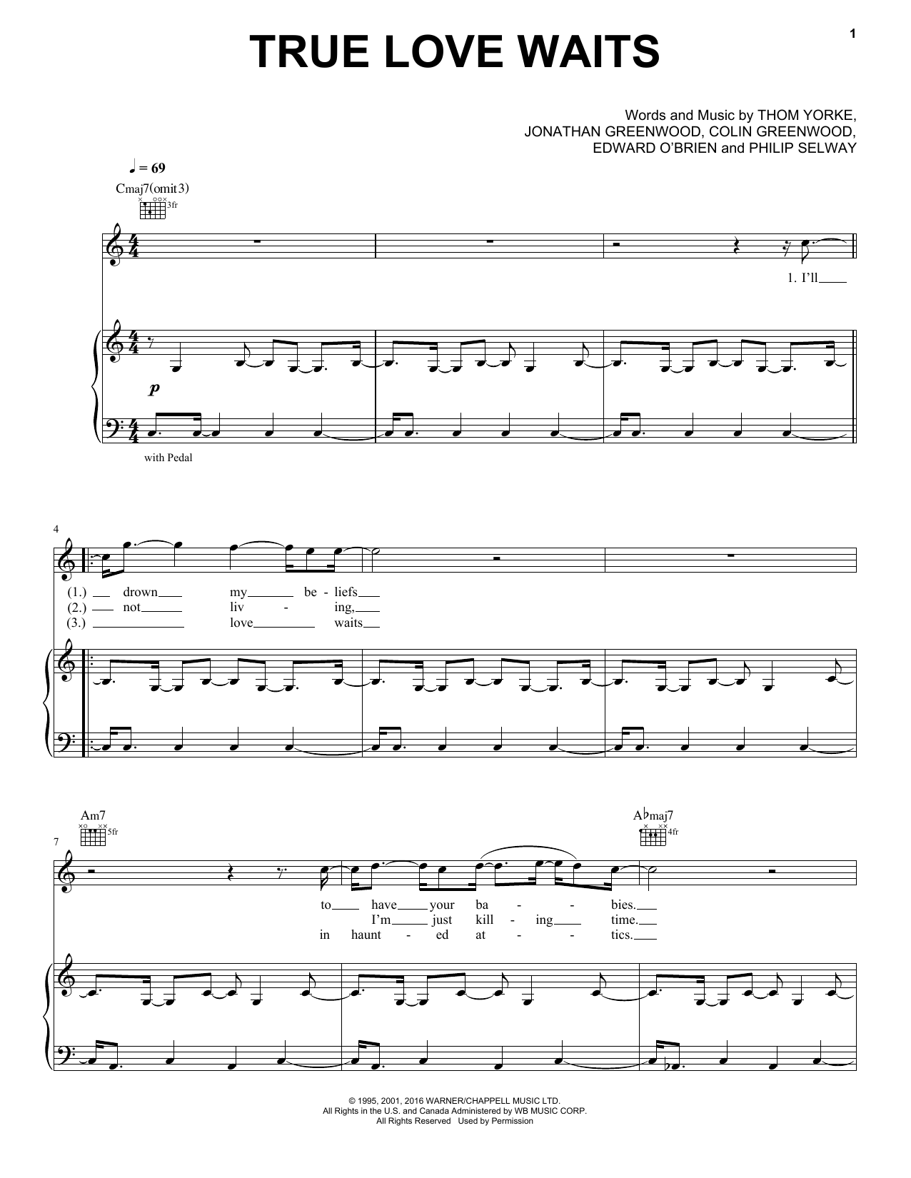 Radiohead True Love Waits Sheet Music