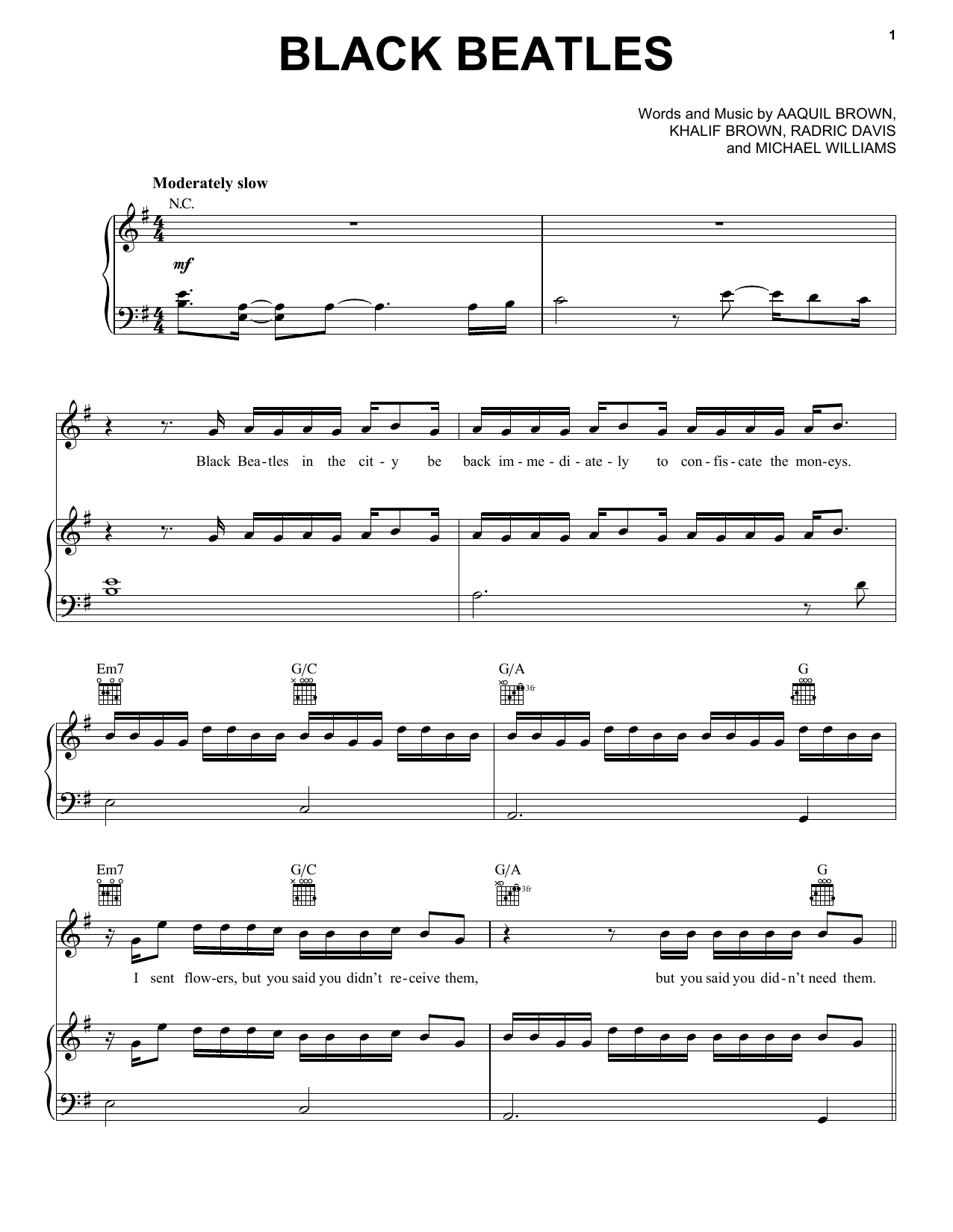 Rae Sremmurd feat. Gucci Mane Black Beatles Sheet Music