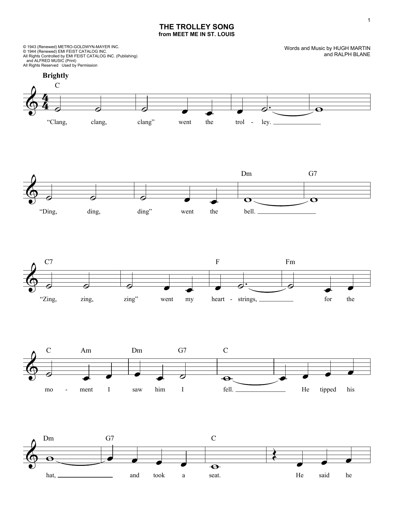 Ralph Blane The Trolley Song Sheet Music