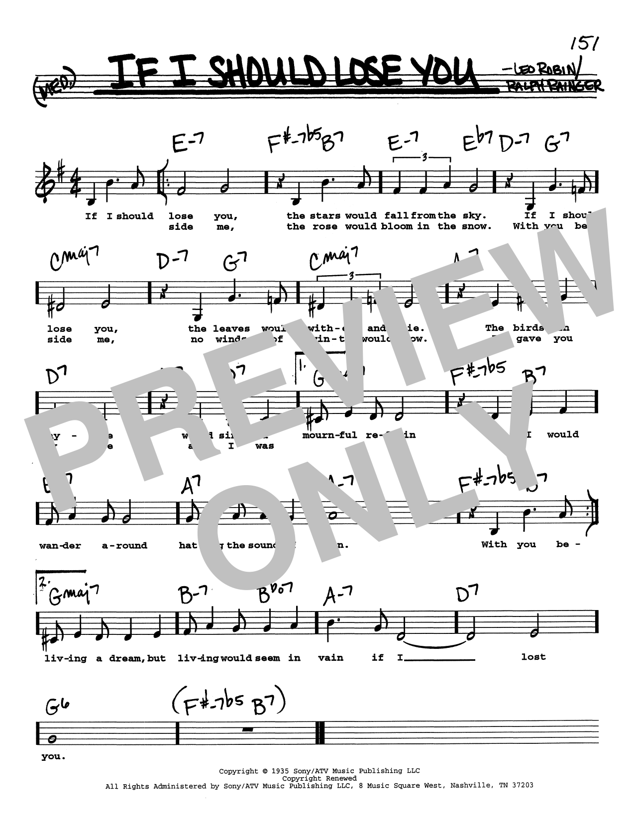 Ralph Rainger If I Should Lose You (Low Voice) Sheet Music