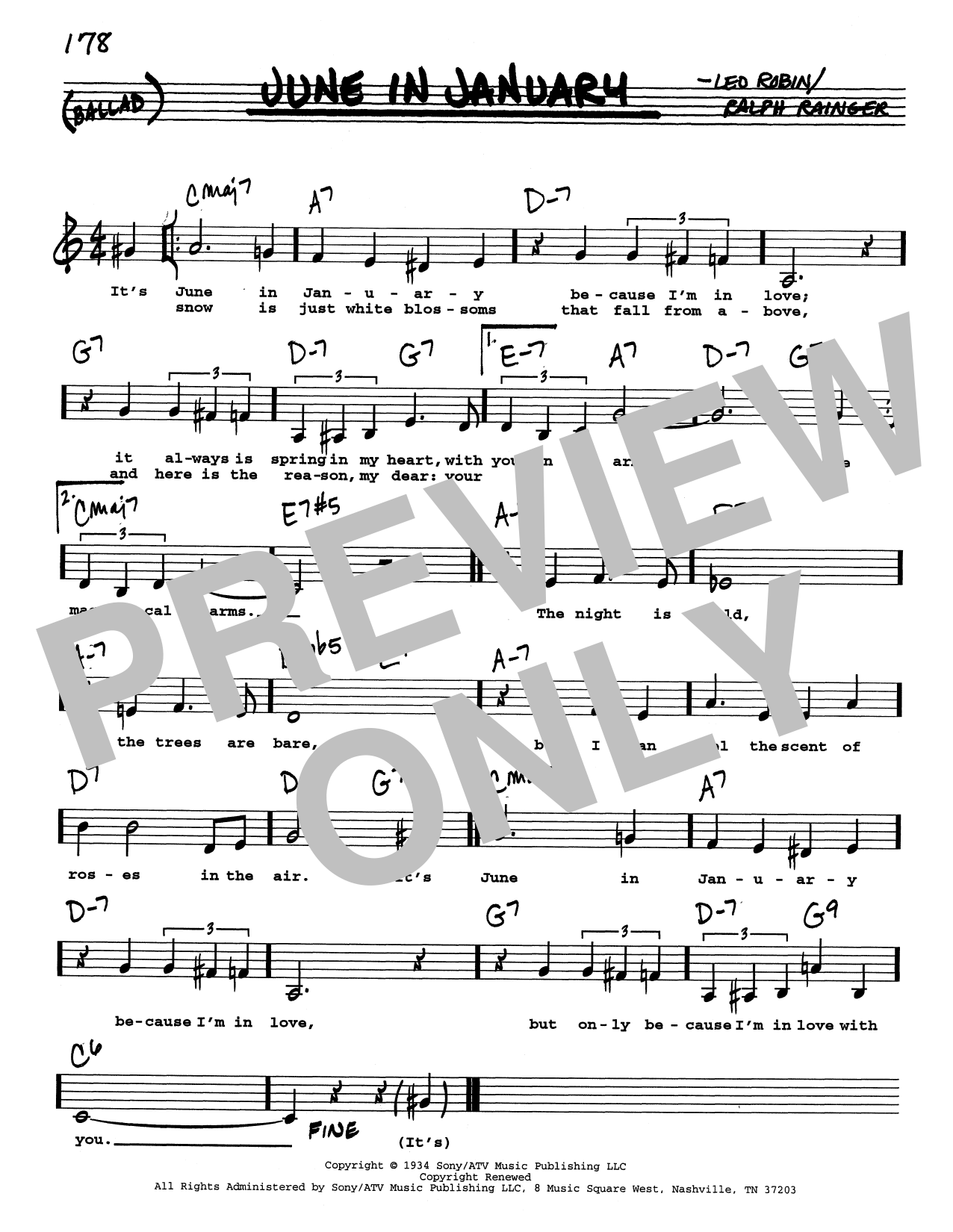 Ralph Rainger June In January (Low Voice) Sheet Music