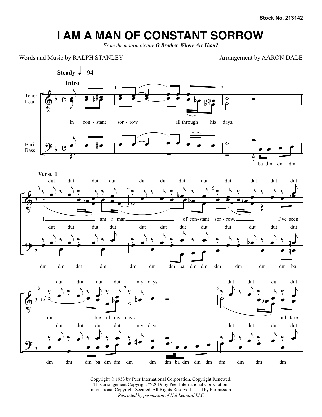 Ralph Stanley I Am A Man Of Constant Sorrow (arr. Aaron Dale) Sheet Music