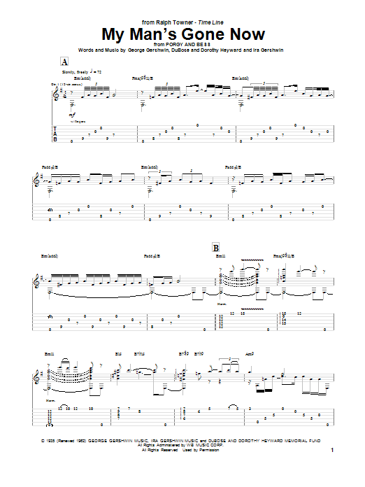 Ralph Towner My Man's Gone Now Sheet Music