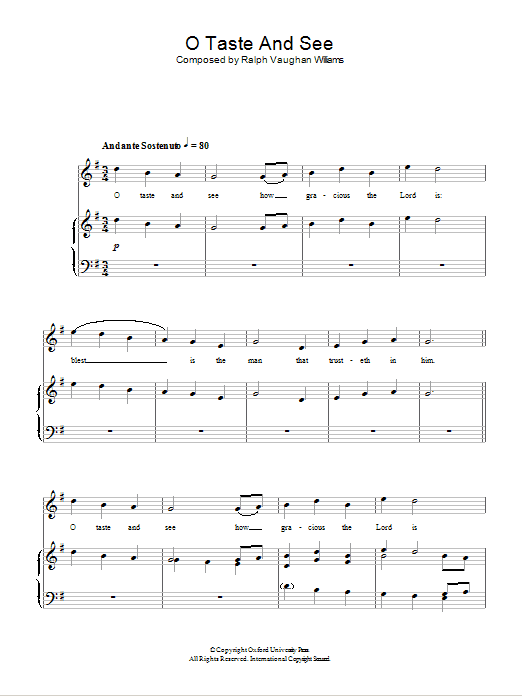 Ralph Vaughan Williams O Taste And See Sheet Music