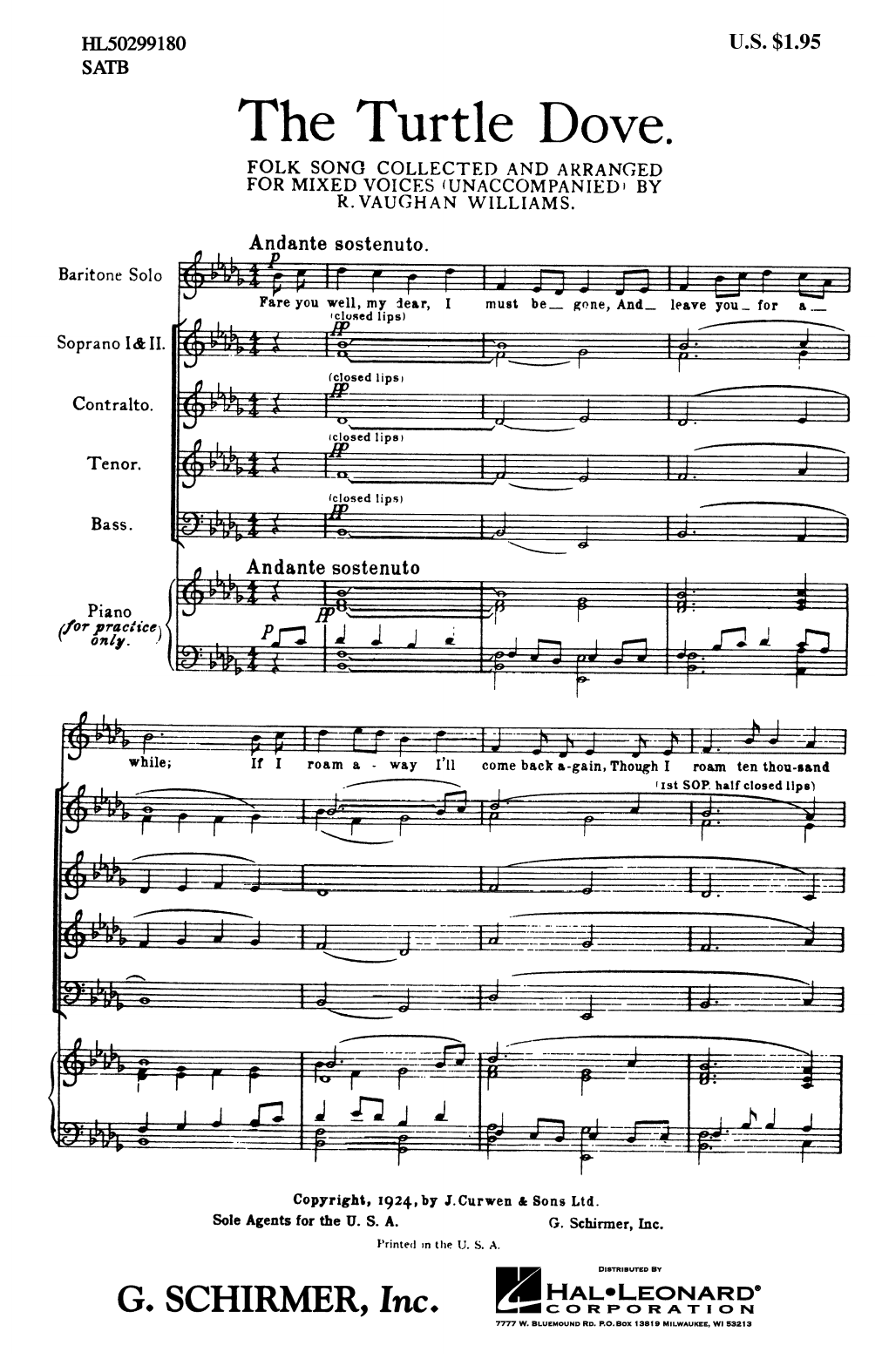 Ralph Vaughan Williams The Turtle Dove Sheet Music