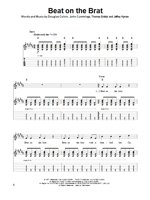 Ramones Beat On The Brat Sheet Music