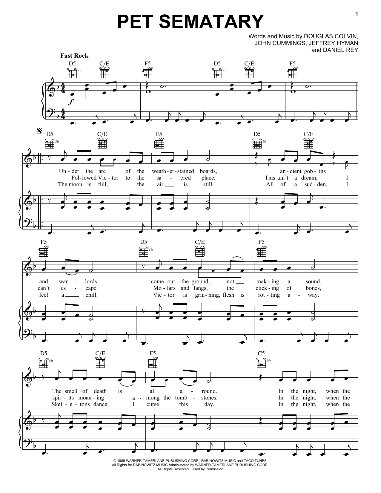 Ramones Pet Sematary Sheet Music