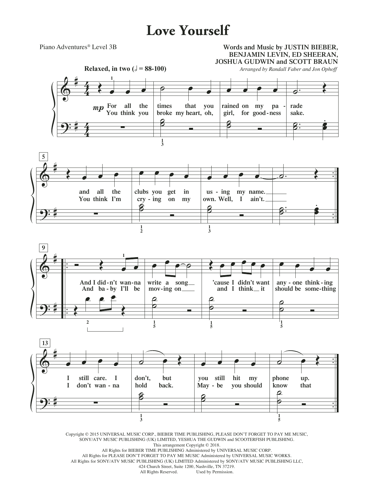 Randall Faber & Jon Ophoff Love Yourself Sheet Music