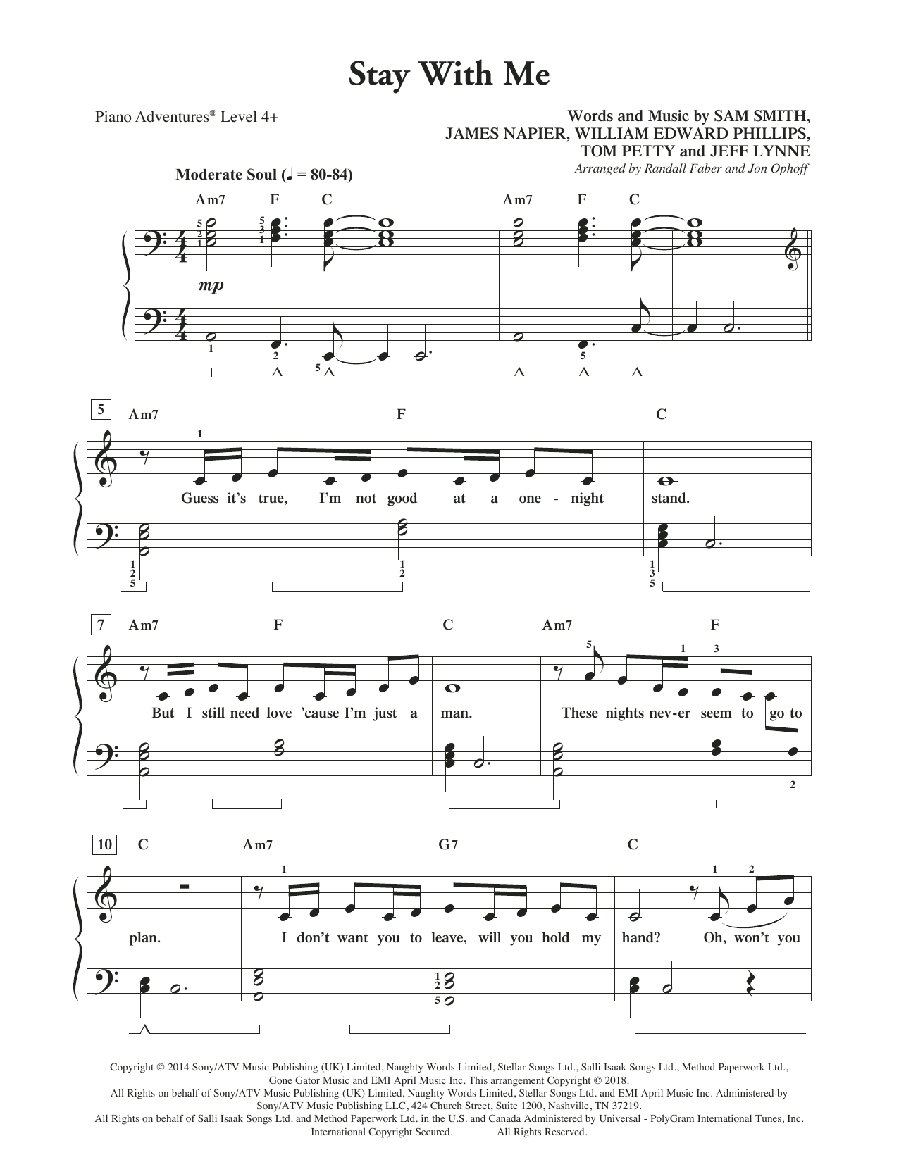 Randall Faber & Jon Ophoff Stay with Me Sheet Music
