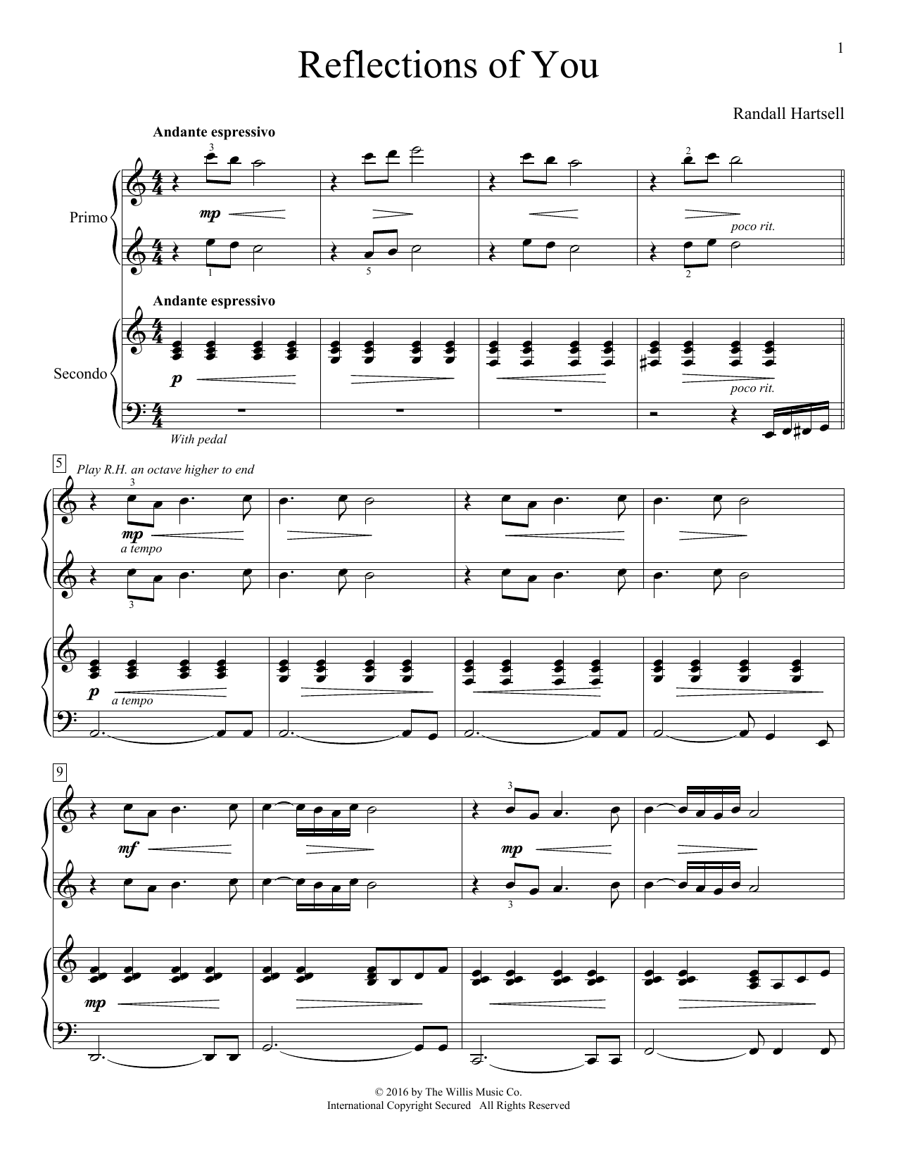 Randall Hartsell Reflections Of You Sheet Music
