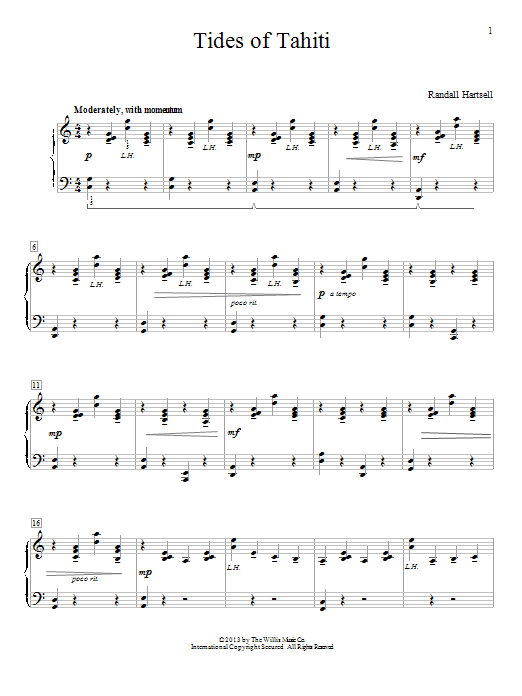 Randall Hartsell Tides Of Tahiti Sheet Music
