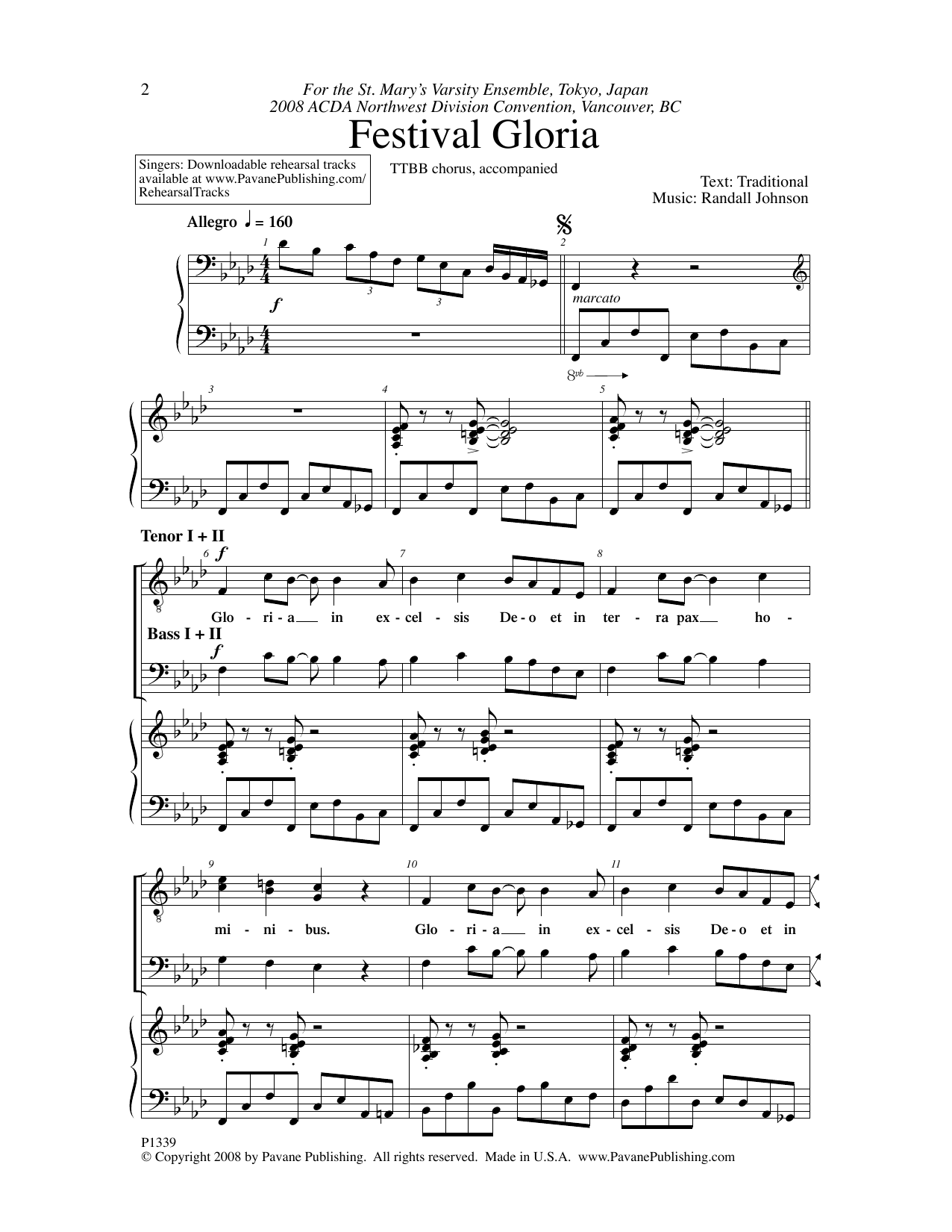 Randall Johnson Festival Gloria Sheet Music
