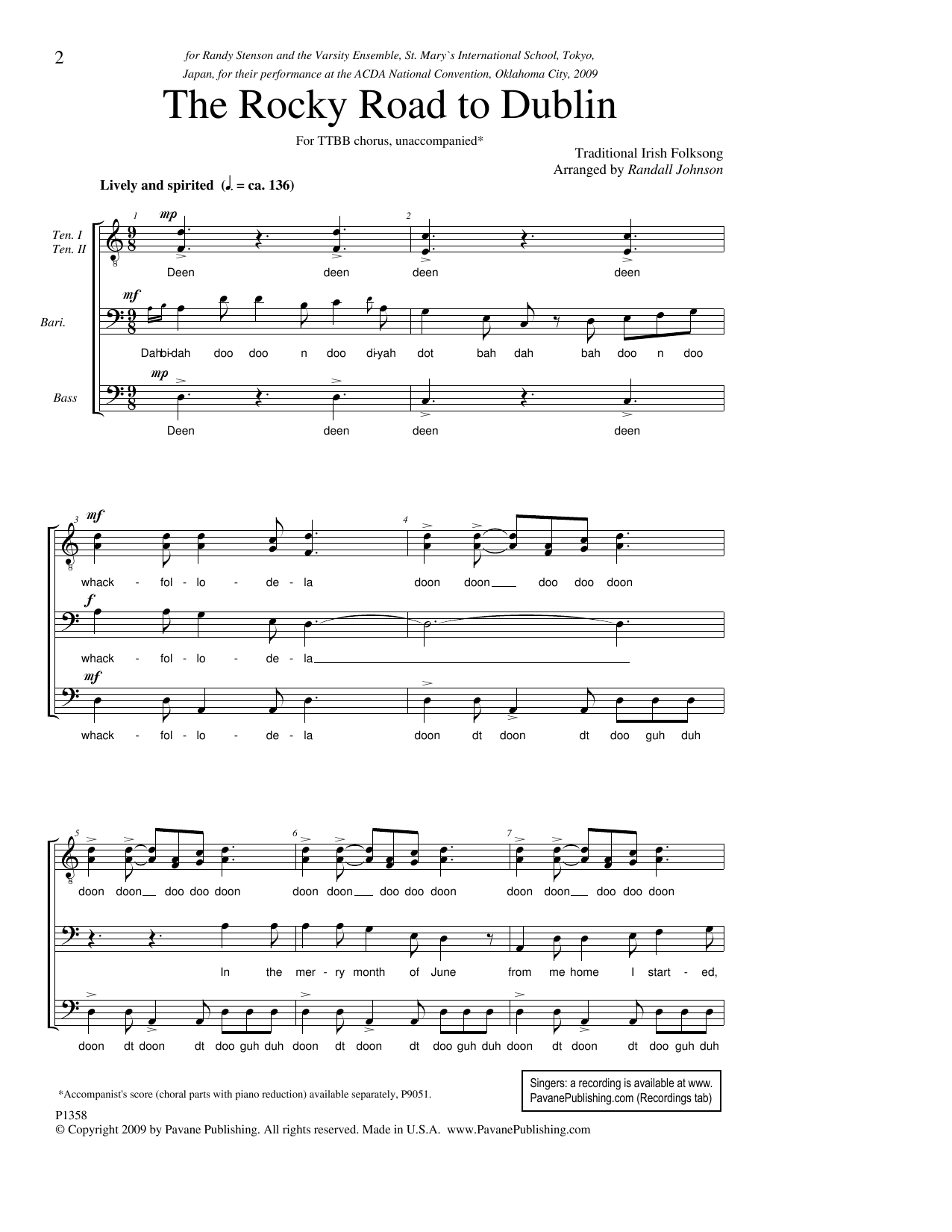 Randall Johnson The Rocky Road To Dublin Sheet Music