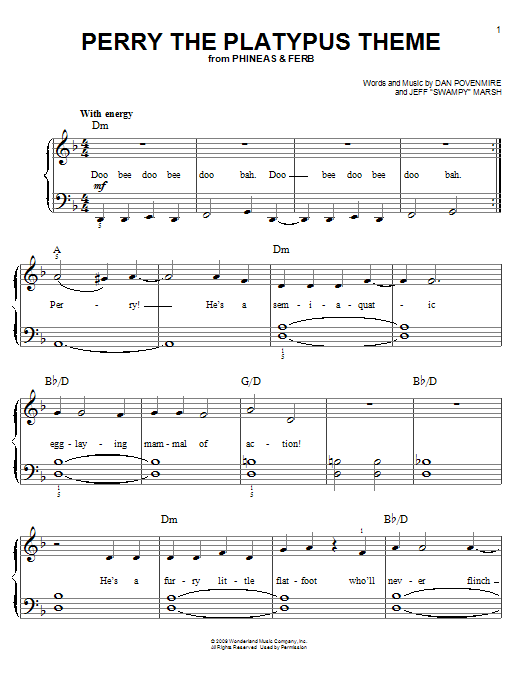Danny Jacob Perry The Platypus Theme Sheet Music