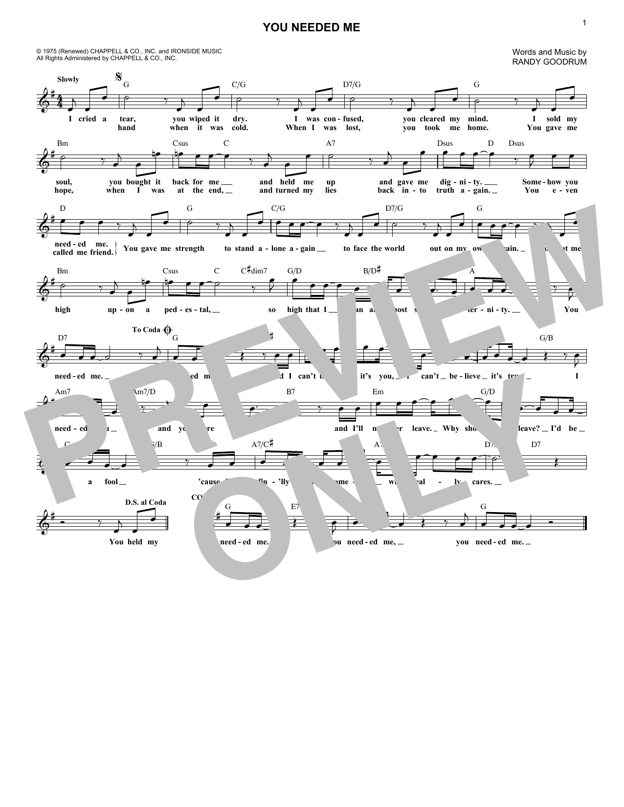 Randy Goodrum You Needed Me Sheet Music