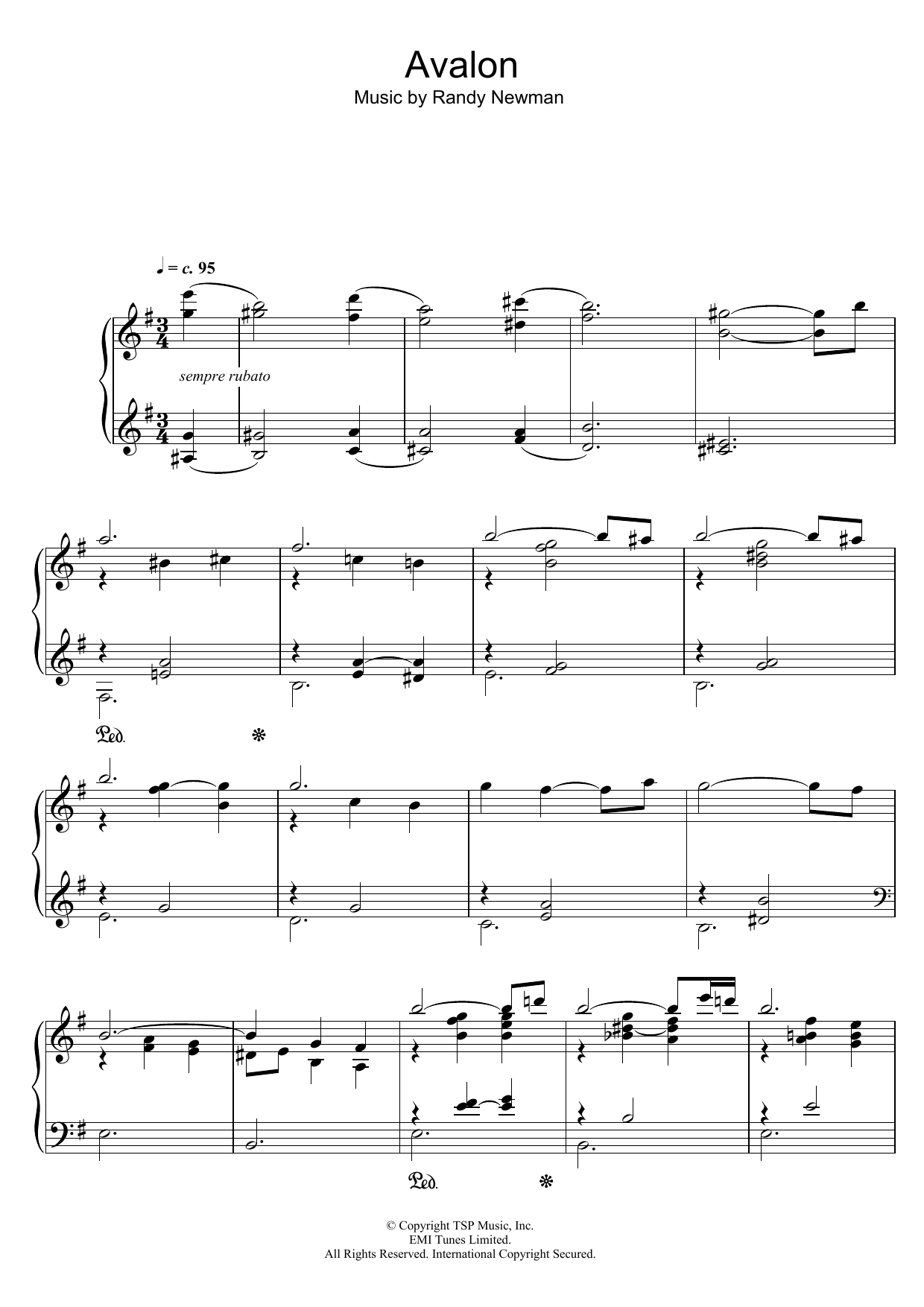 Randy Newman Avalon Sheet Music