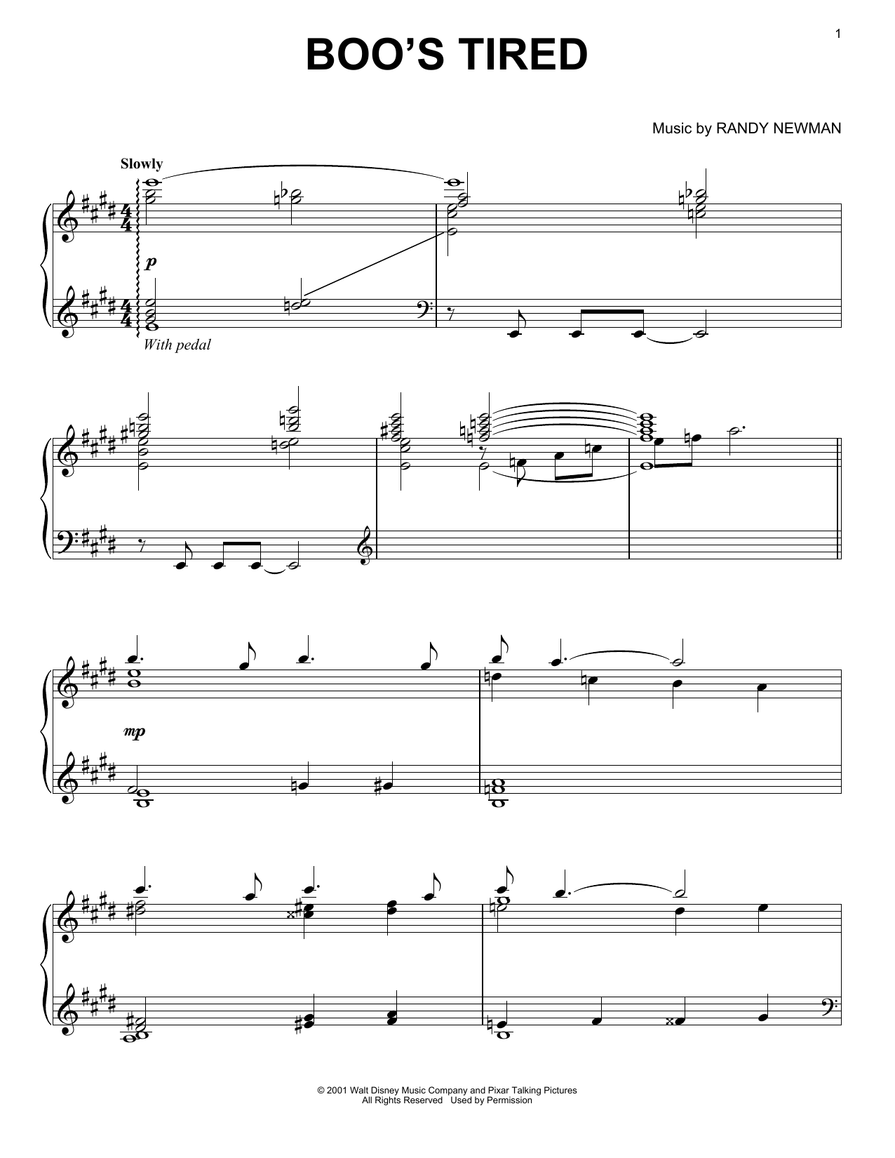 Randy Newman Boo's Tired Sheet Music