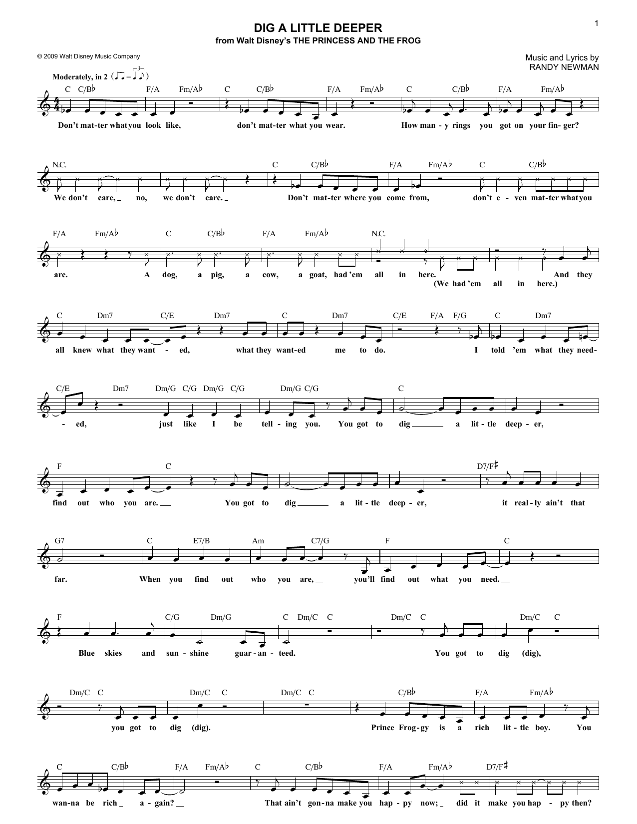 Randy Newman Dig A Little Deeper Sheet Music