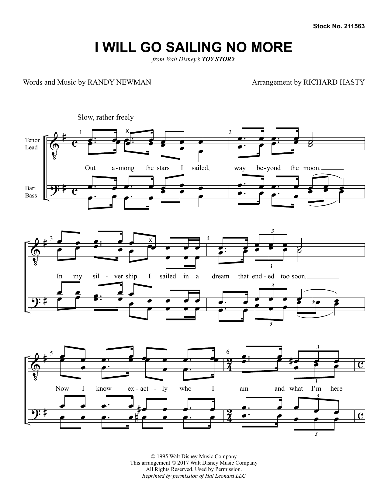 Randy Newman I Will Go Sailing No More (arr. Richard Hasty) Sheet Music