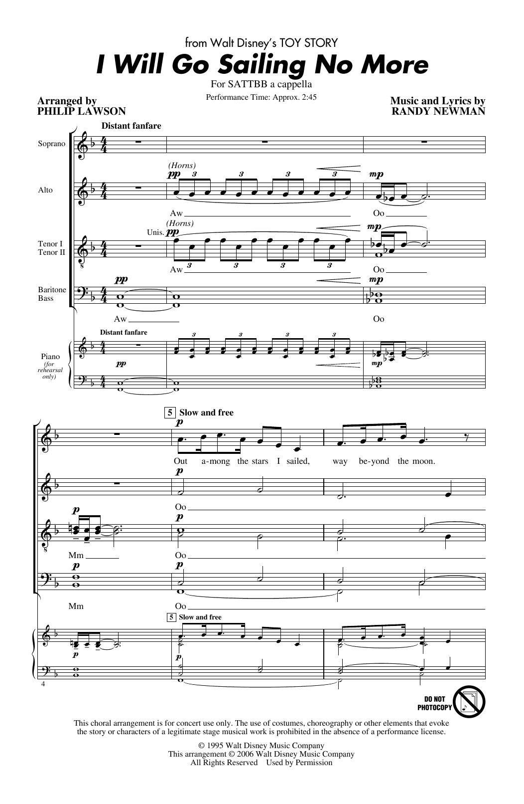 Randy Newman I Will Go Sailing No More (from Toy Story) (arr. Philip Lawson) Sheet Music