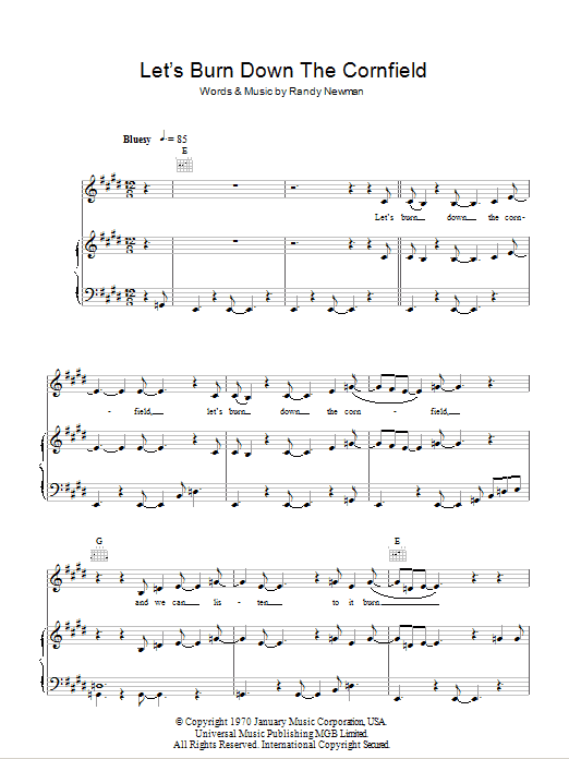 Randy Newman Let's Burn Down The Cornfield Sheet Music