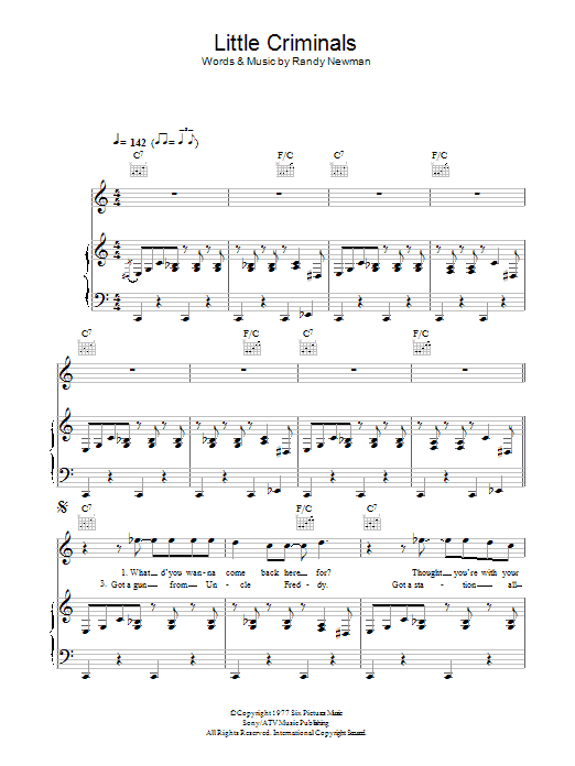 Randy Newman Little Criminals Sheet Music