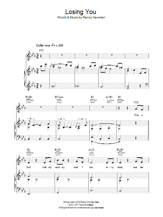 Randy Newman Losing You Sheet Music