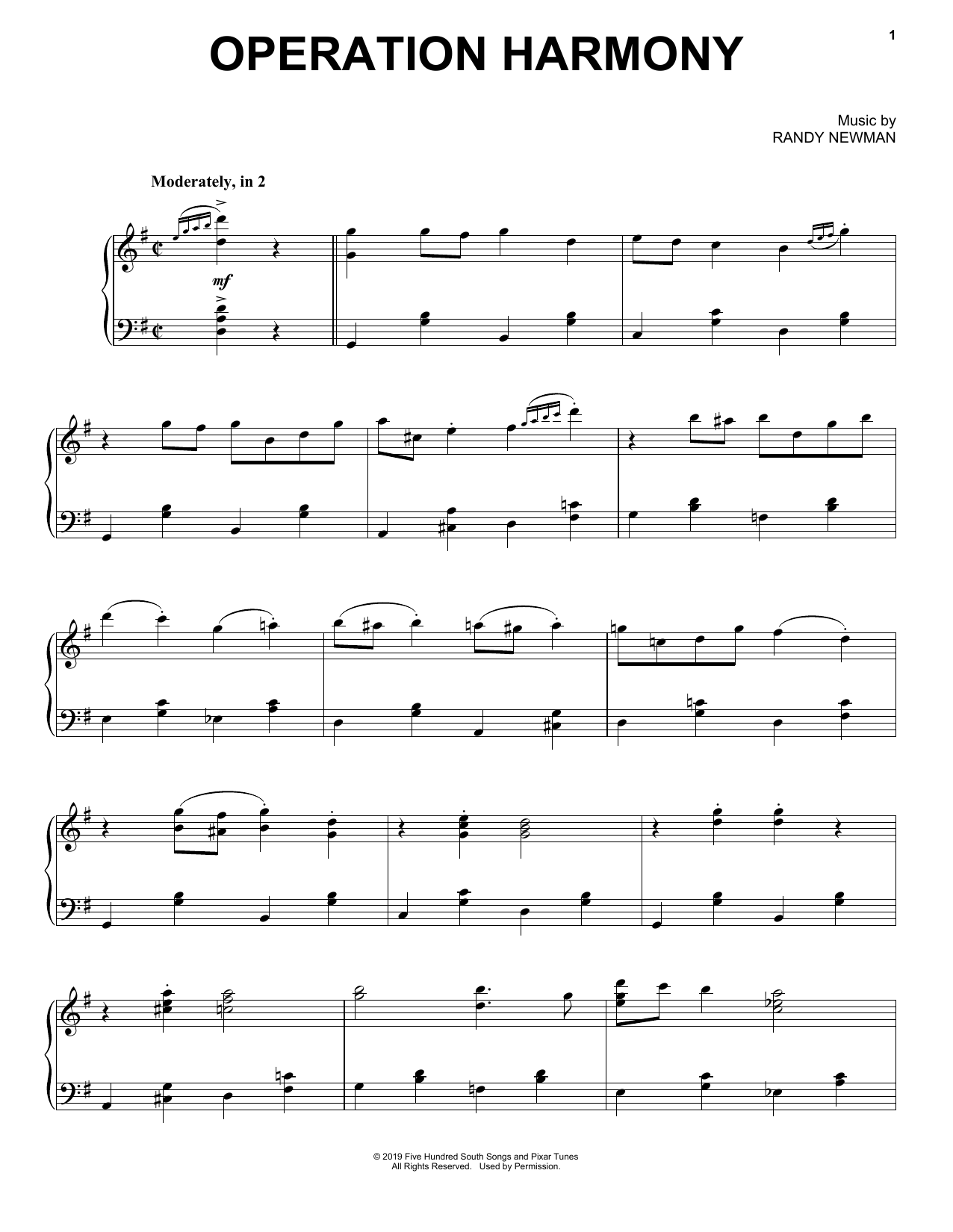 Randy Newman Operation Harmony (from Toy Story 4) Sheet Music