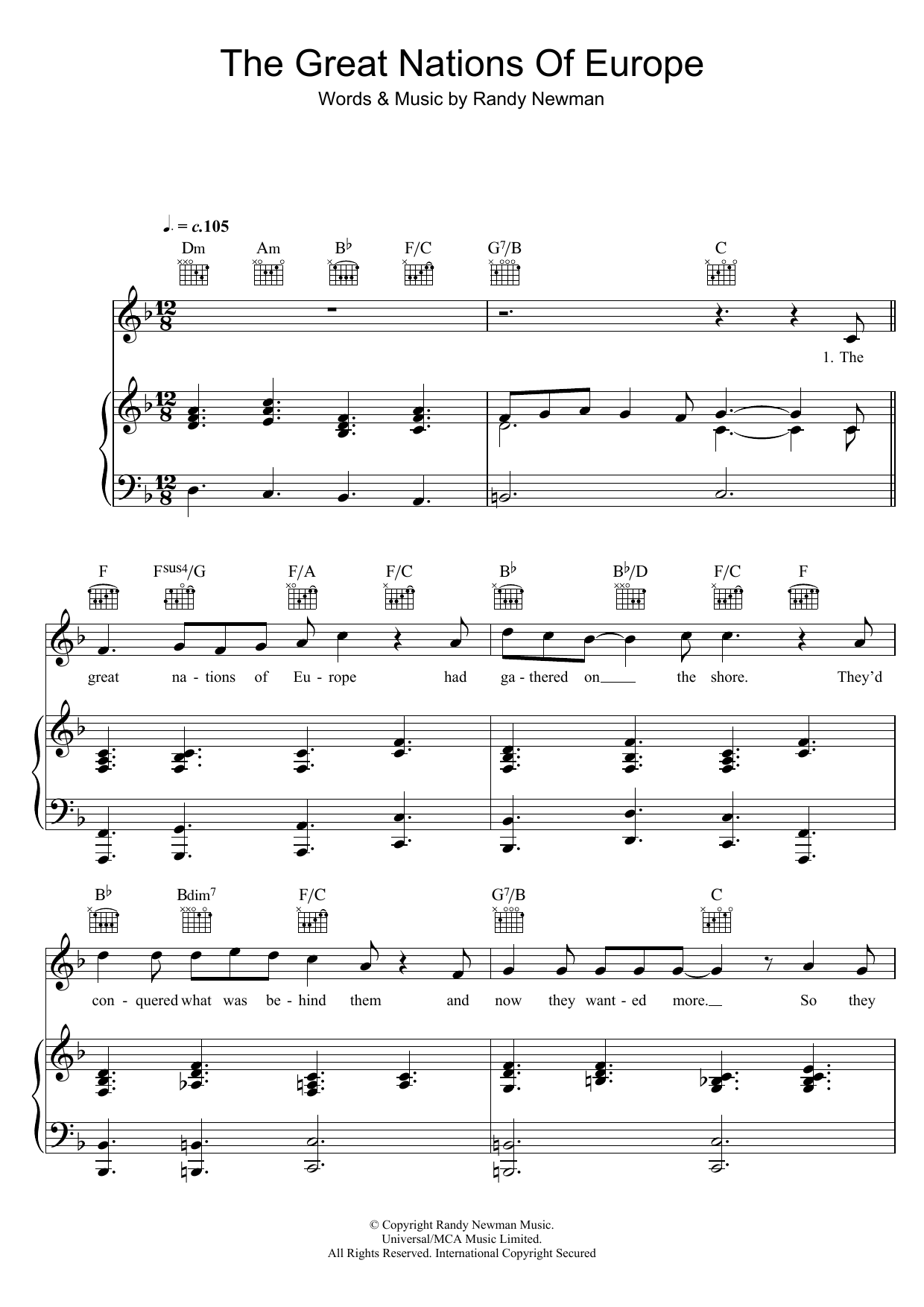 Randy Newman The Great Nations Of Europe Sheet Music