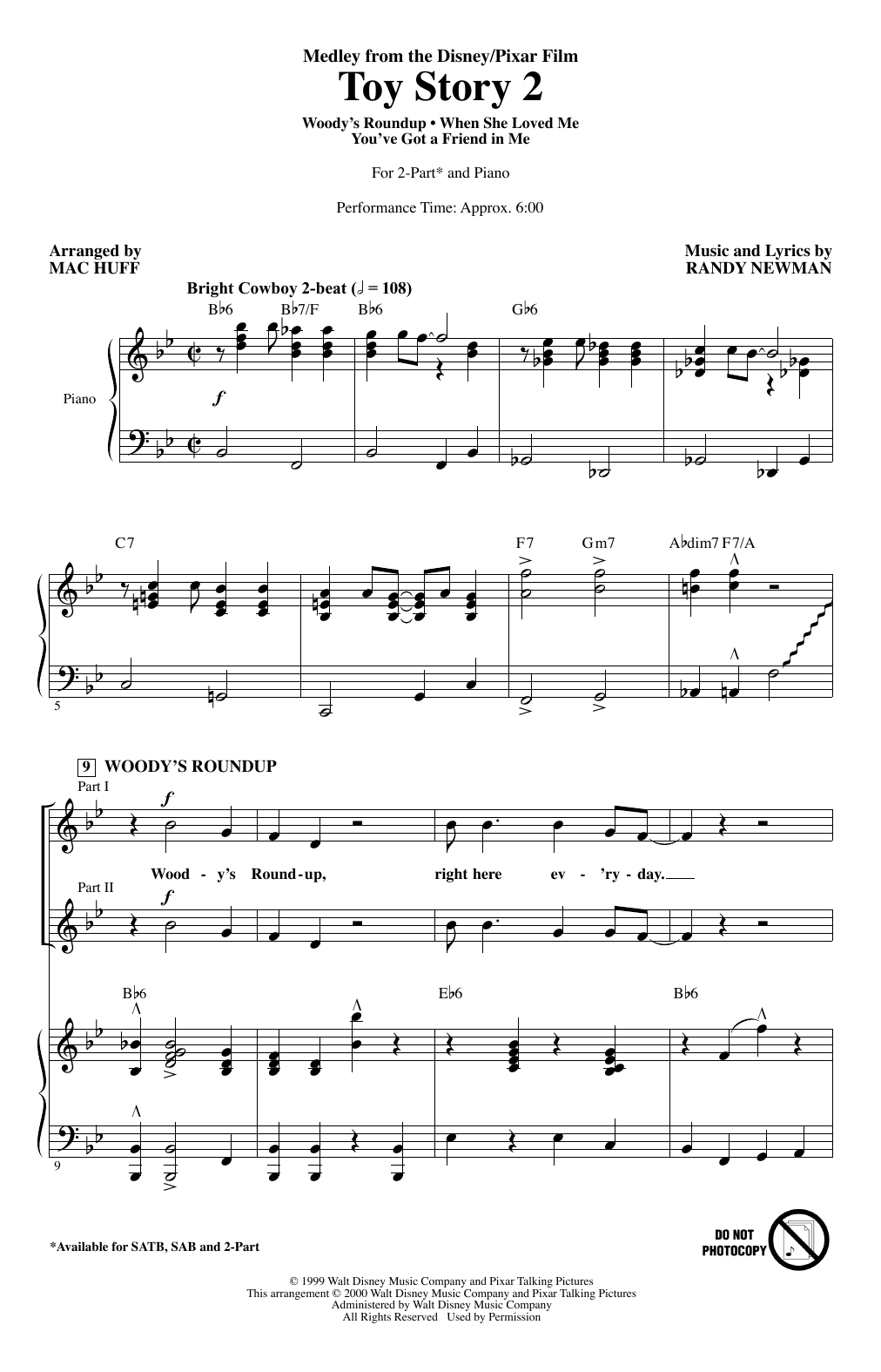 Randy Newman Toy Story 2 (Medley) (arr. Mac Huff) Sheet Music