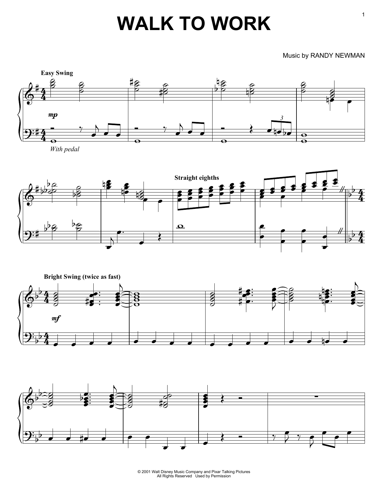Randy Newman Walk To Work (from Monsters, Inc.) Sheet Music